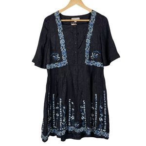 Nanette Lepore Bond Street Embroidered Dress Size 6 in Marshmallow & Navy Blue